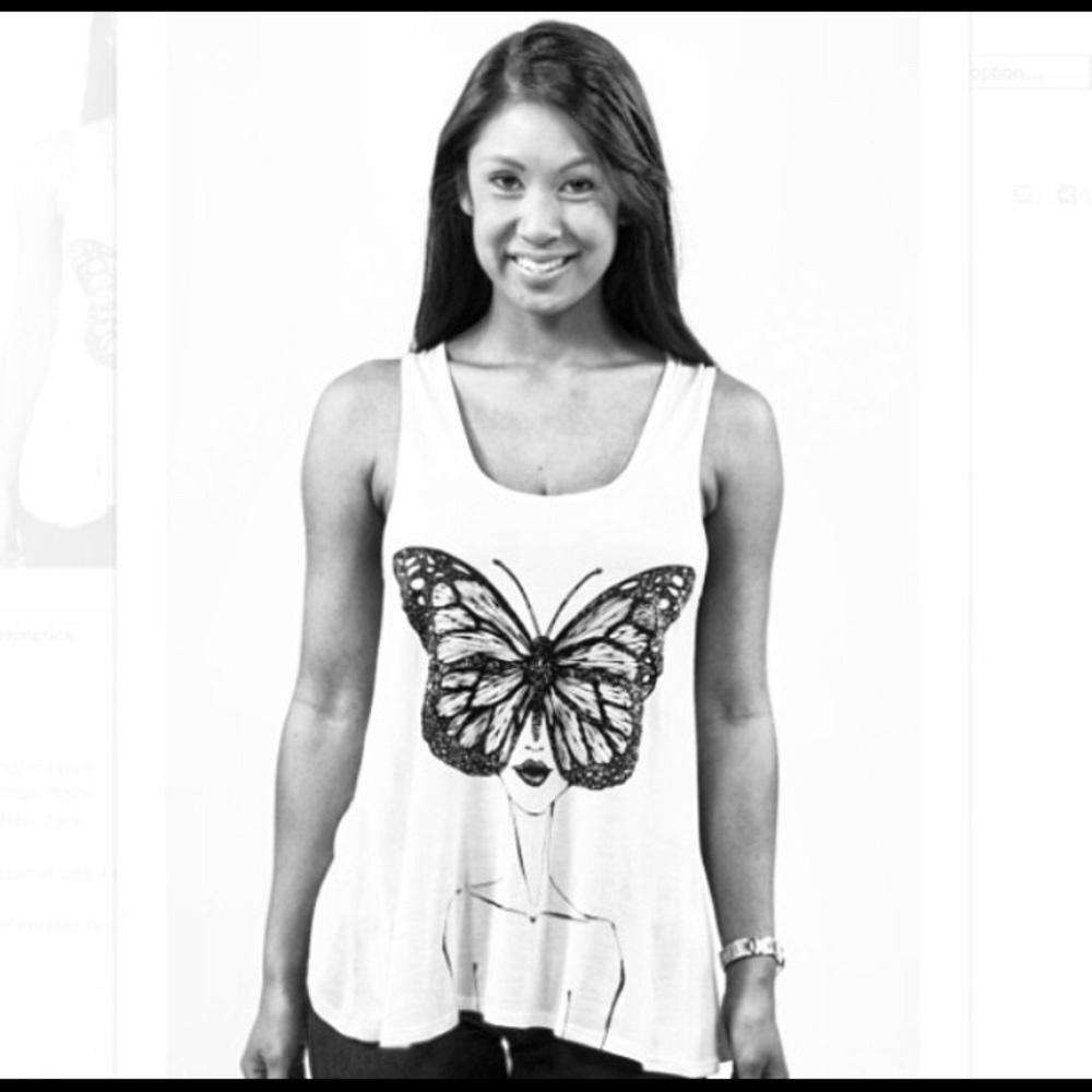 Graphic t-shirt. Black & White Butterfly Girl Tank